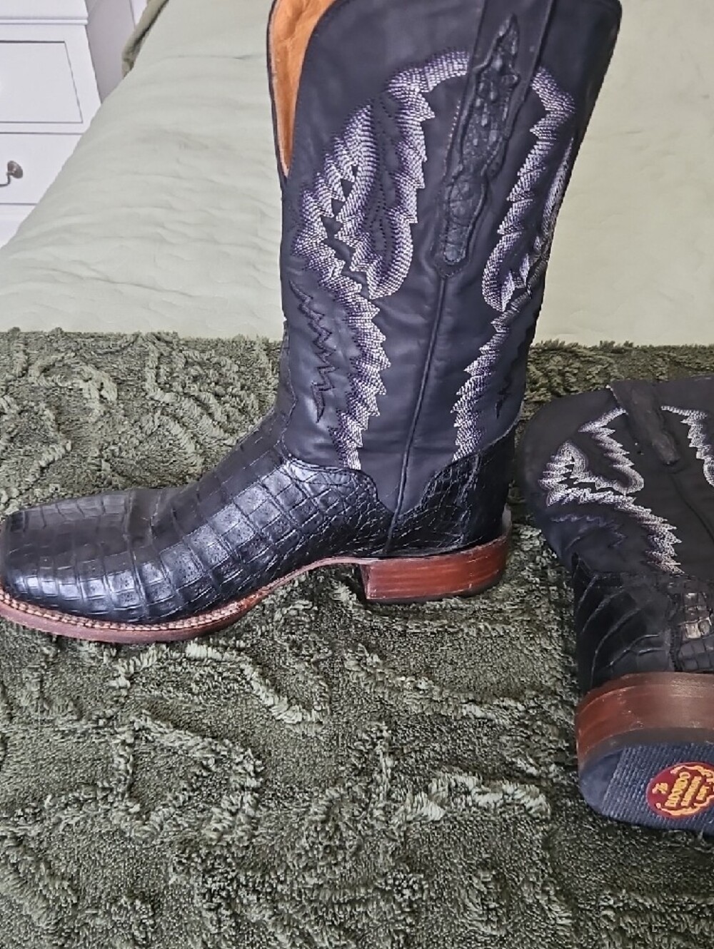 Men's Black Exotic Leather Western Boots Caiman Alligator - Picture 5 of 8